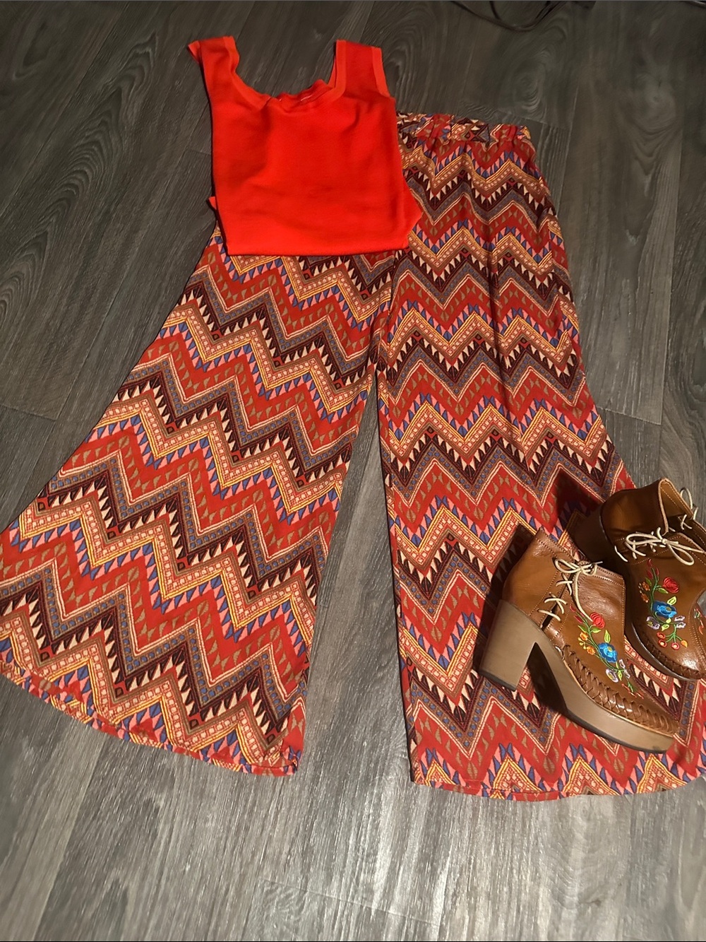Aztec Bohemian 70’s Vibe! Ladies wide leg palazzo pant